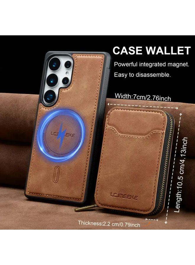 Galaxy S25 FE Wallet Case Coffee Color Magnetic Detachable Kickstand Shockproof Cover - Image 2